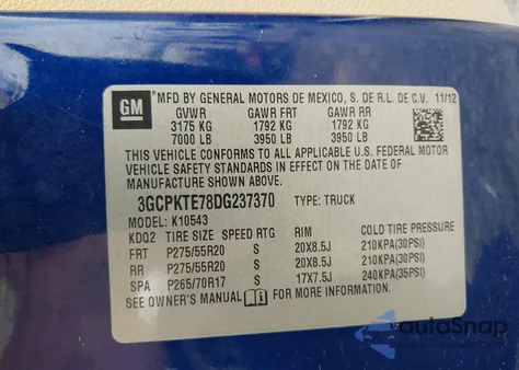 2013 Chevrolet Silverado K1500 Ltz from USA, damaged, VIN 3GCPKTE78DG237370